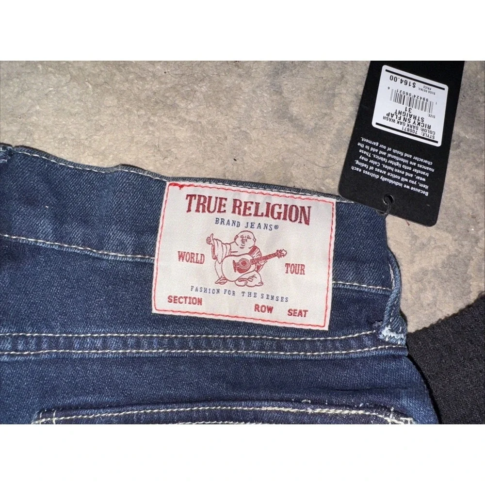 True Religion Ricky Big T Snap Flap Relaxed Straight Sz 31 X 34 Mens Dark Wash
